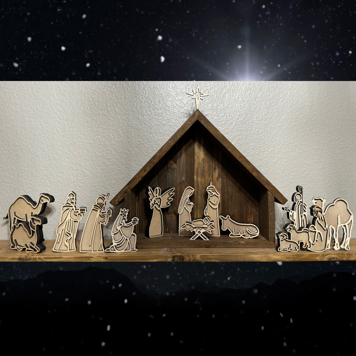3D 14-Piece Handcrafted Wooden Nativity Set with Stable | Laser-Cut Holiday Décor | Christian Christmas Scene | Unique Gift
