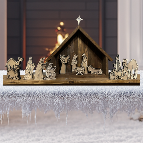 3D 14-Piece Handcrafted Wooden Nativity Set with Stable | Laser-Cut Holiday Décor | Christian Christmas Scene | Unique Gift