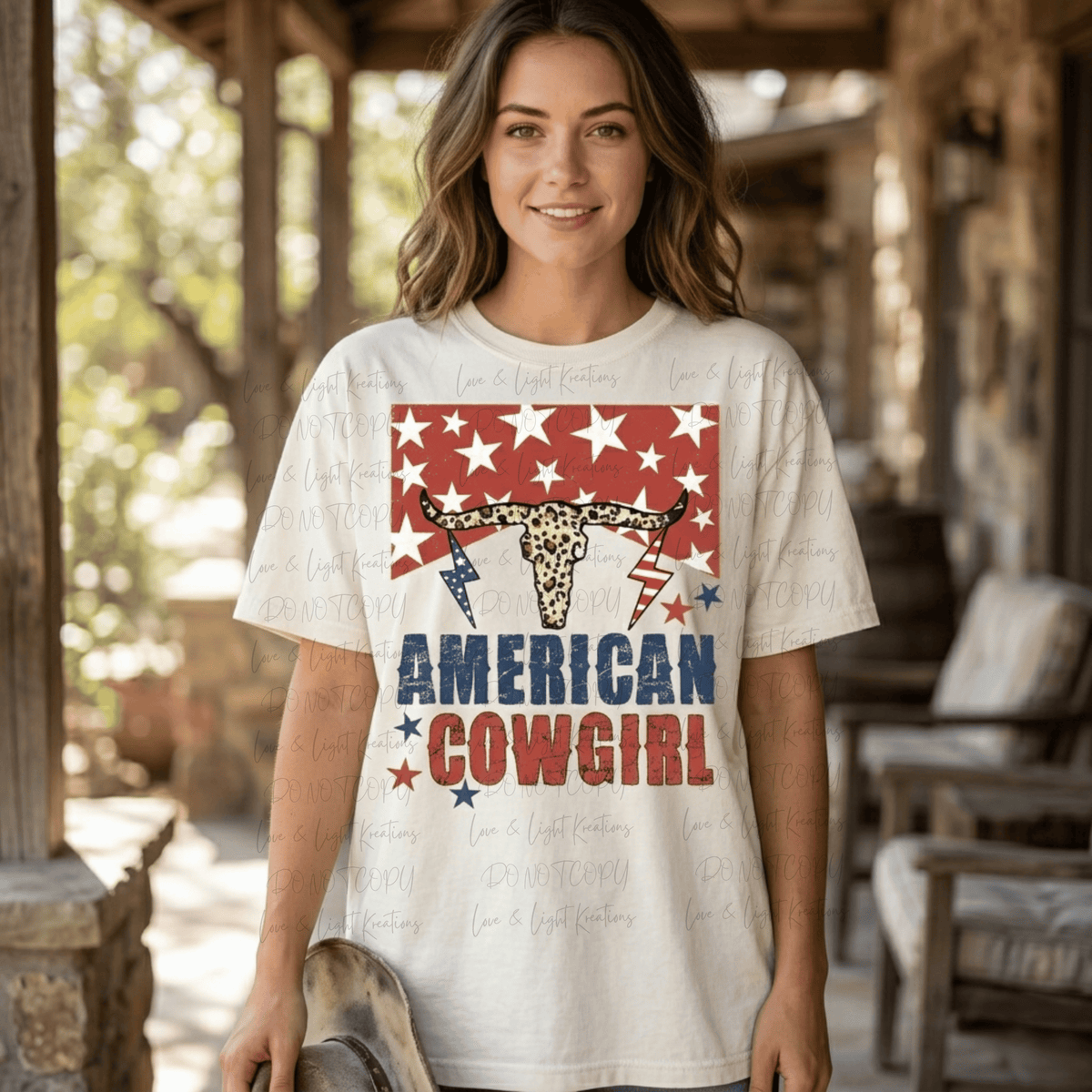 4th of July American Cowgirl Western with Leopard Print Skull