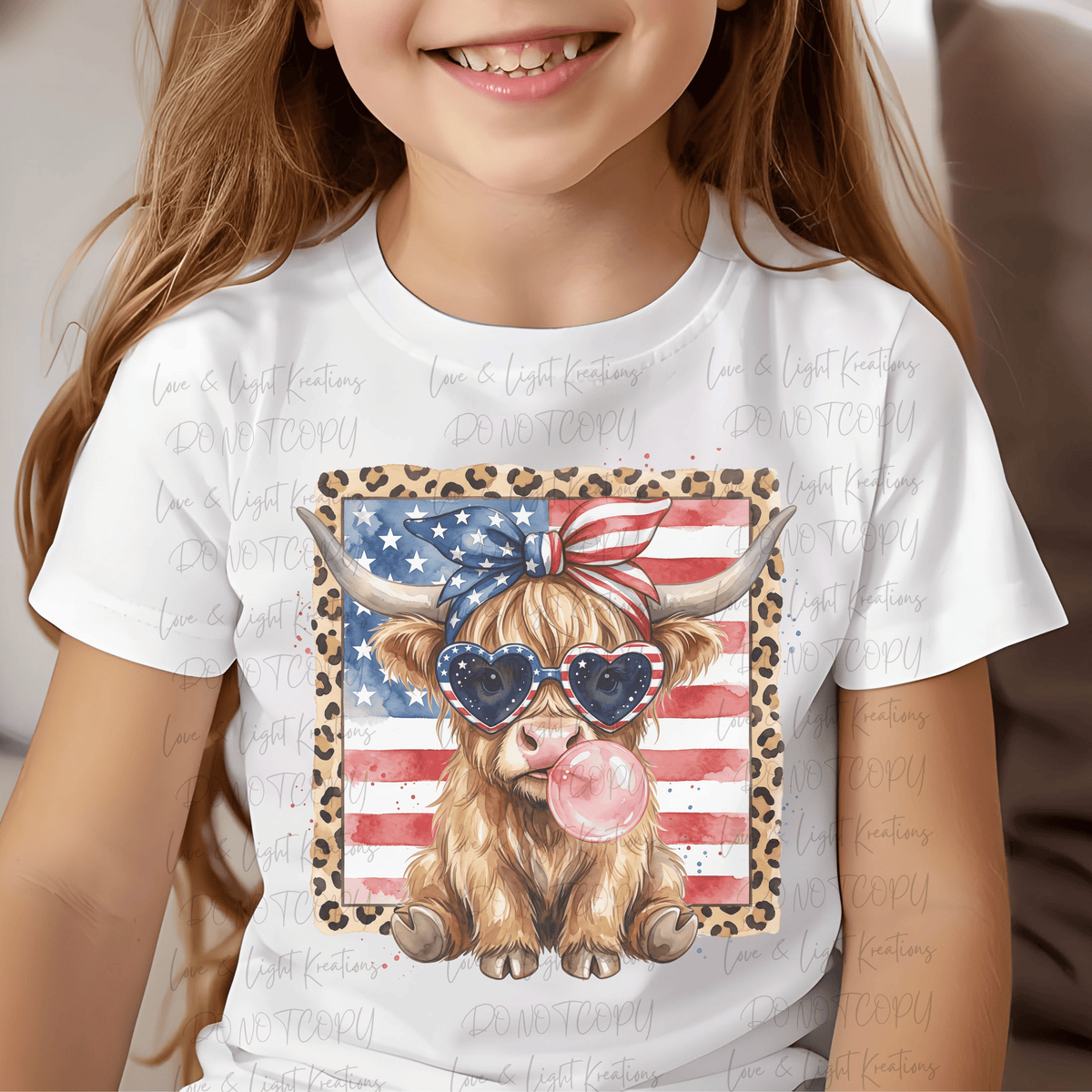 4th of July Patriotic Highland Cow with Flag