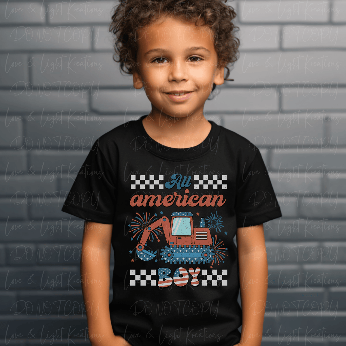 All American Boy with Excavator White Checkered