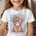 All American Girl Highland Cow with Bow and Glasses