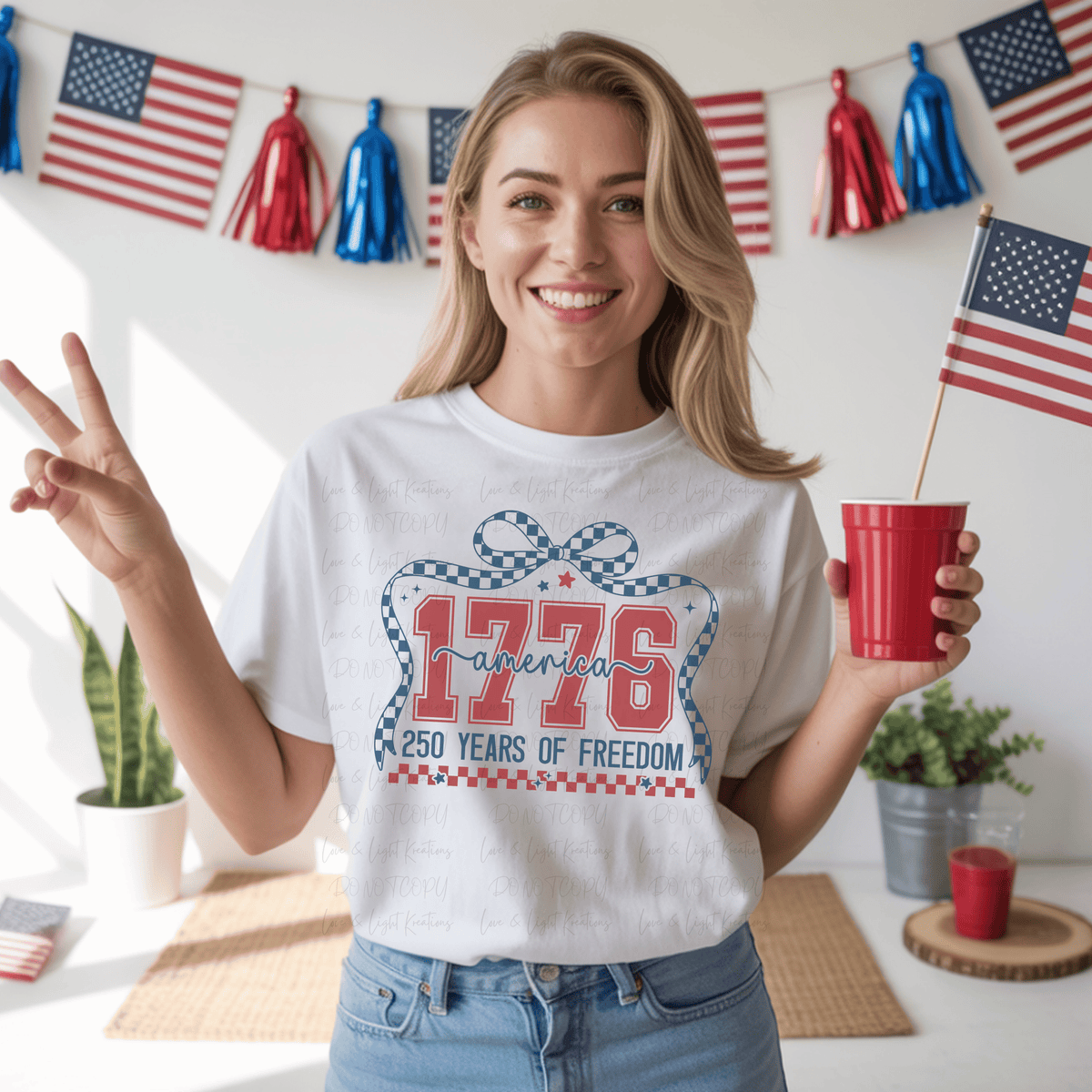 America 1776 250 Years of Freedom with Checkered Bow