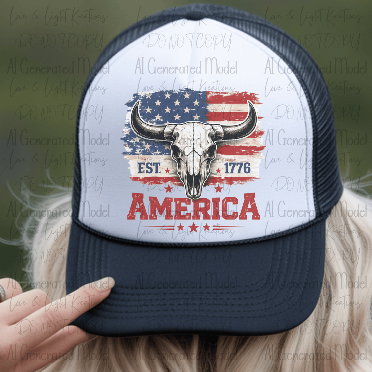 America Est. 1776 Cow Skeleton American Flag