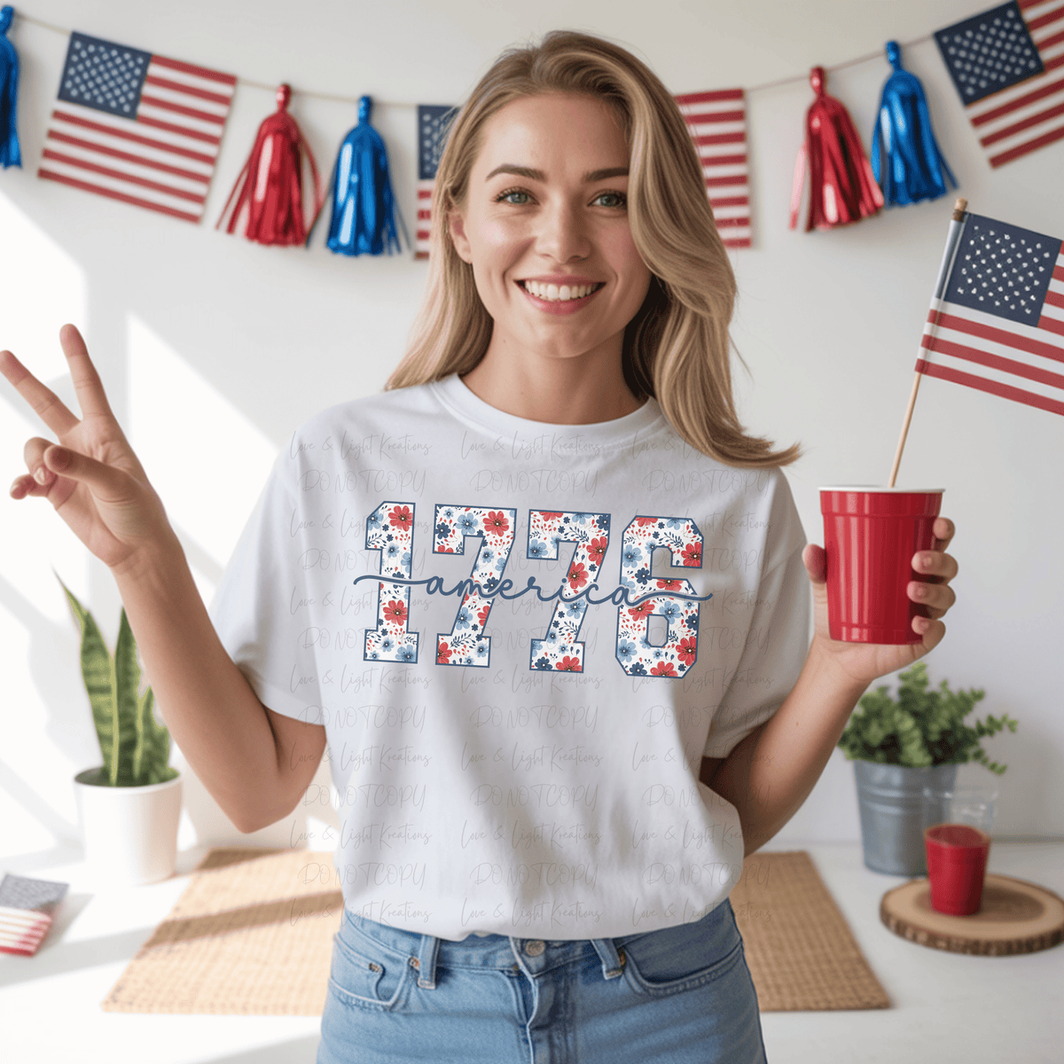 America Floral 1776 4th of July