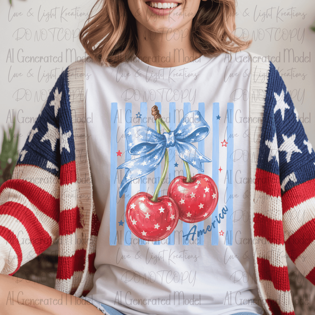 America Patriotic Cherries with Stars and Blue Stripes