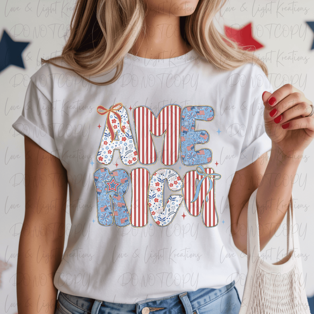 America Patterned with Red Coquette Bow and Stars