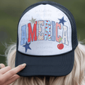 America with Patterned Letters with Stars and Cherry