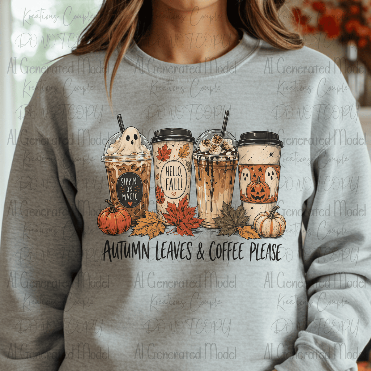 Autumn Leaves & Coffee Please Ghost and Pumpkin