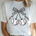 Baseball Cherries with Checkered Coquette Bow