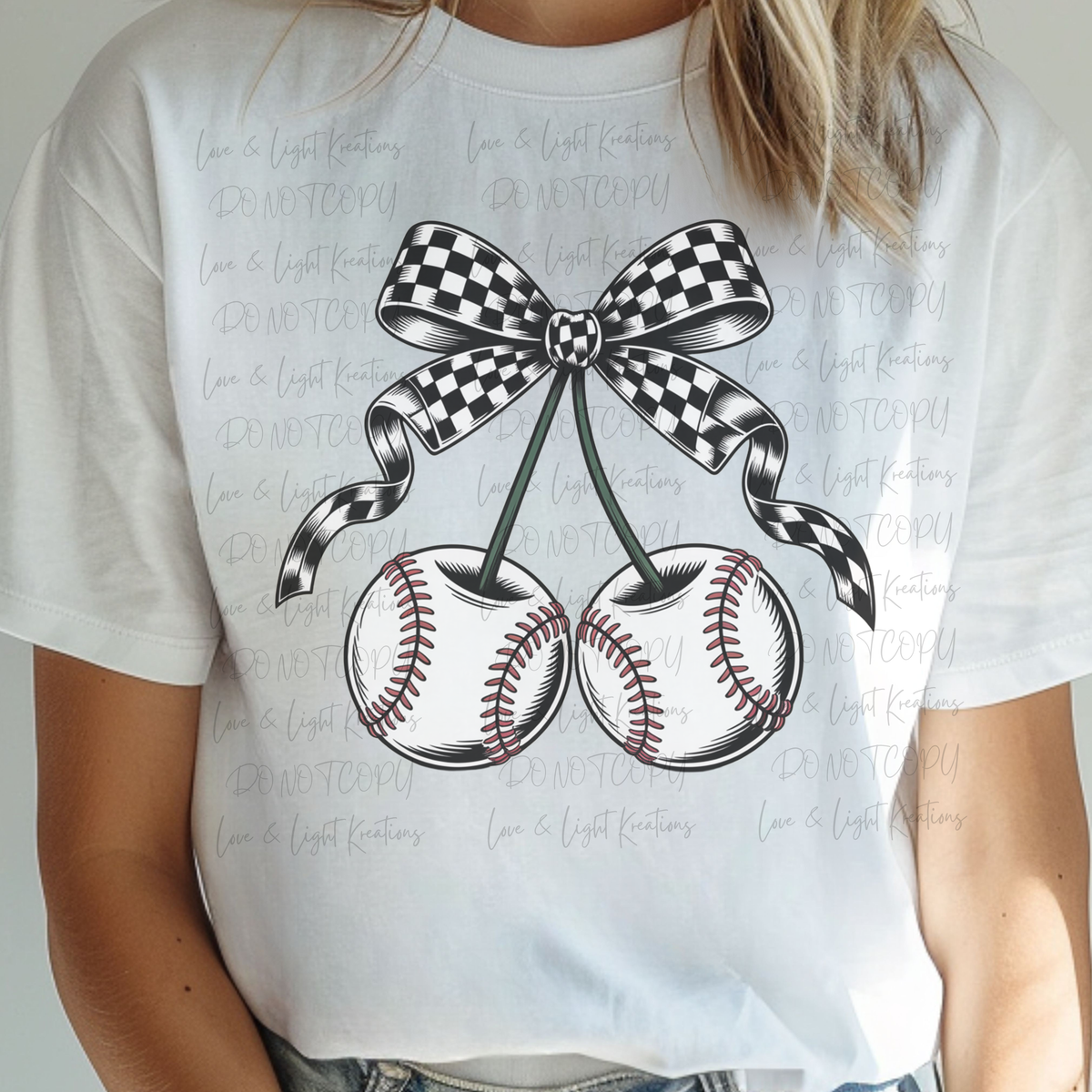 Baseball Cherries with Checkered Coquette Bow