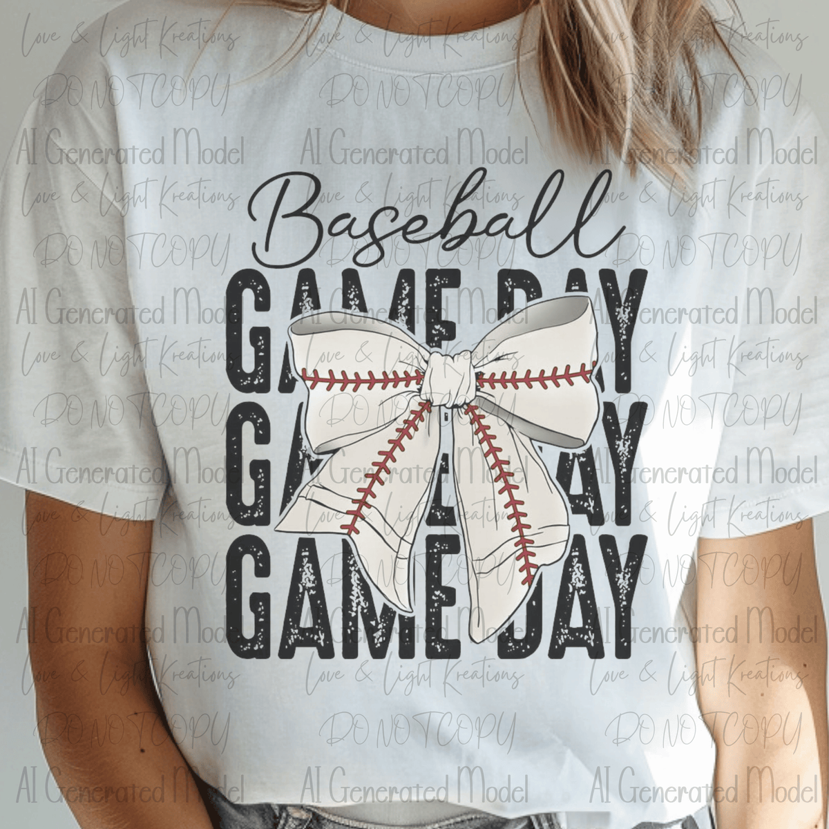 Baseball Game Day Distressed with Baseball Coquette Bow