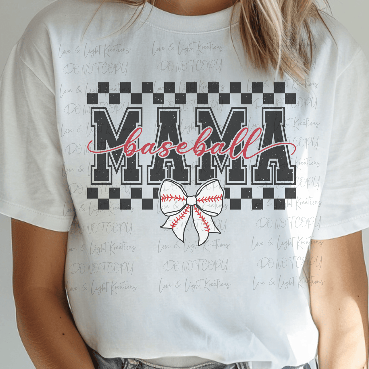 Baseball Mama with Checkered and Baseball Coquette Bow