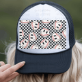 Baseball Smiley Faces with Checkered Hat Background