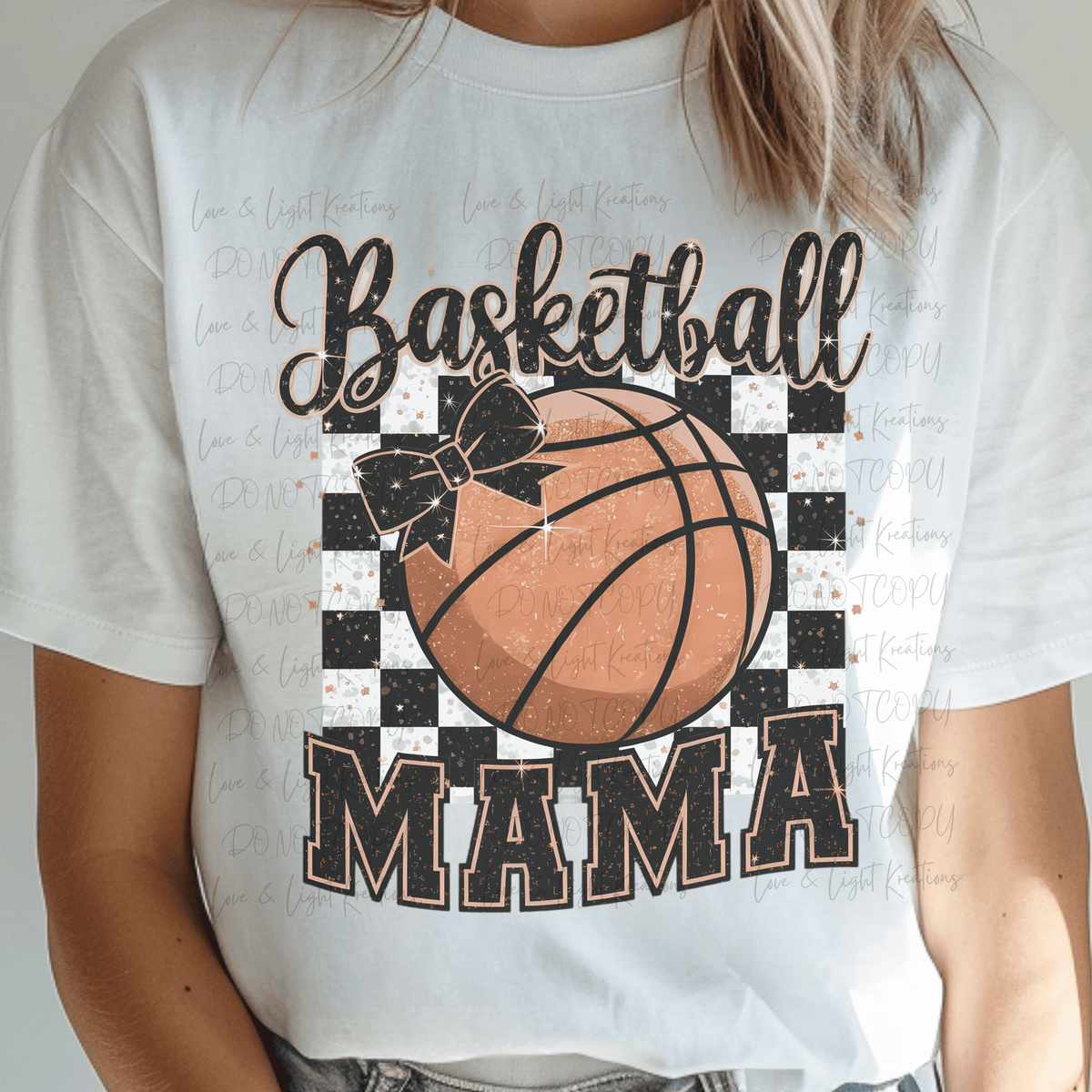 Basketball Mama with Checkered Black and White with a Basketball with Coquette Bow