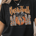 Basketball Mom Patterned with Checkered Letters with Ball and Bow