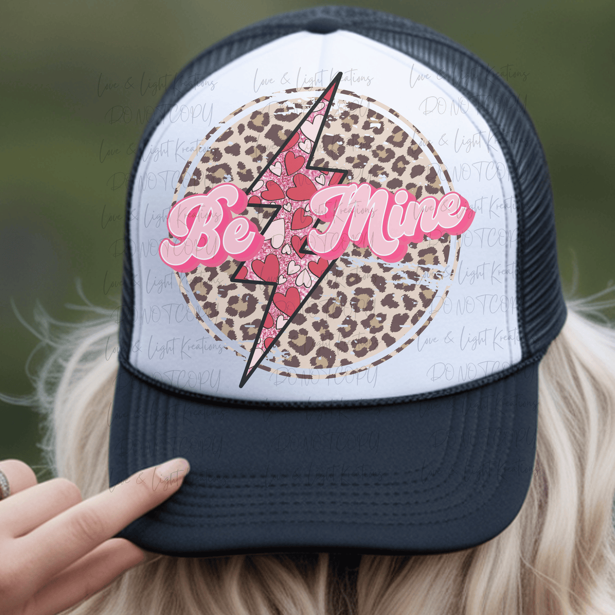 Be Mine with Heart Lightening Bolt with Leopard Print Circle