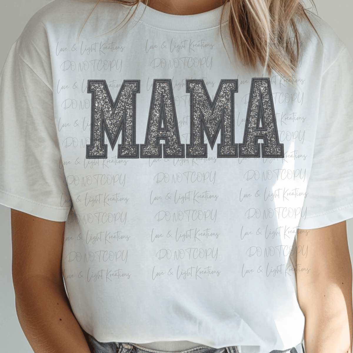 Black Faux Glitter Mama