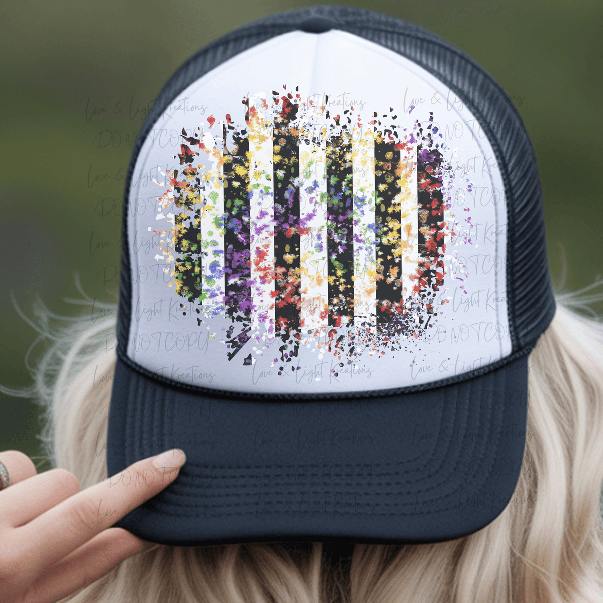 Black and White Stripe with Rainbow Splatter