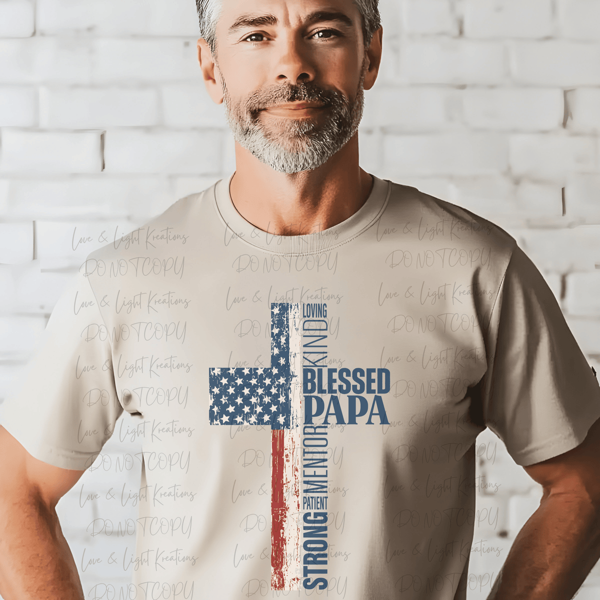 Blessed Papa American Flag Cross
