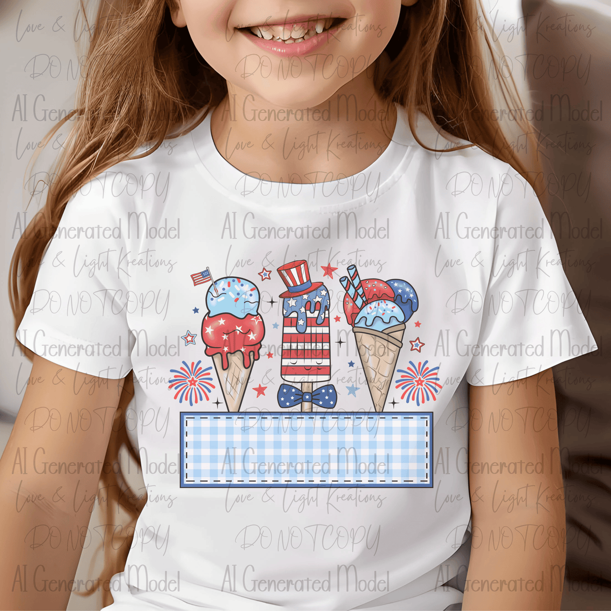 Blue Checkered 4th of July Treats Name Tag
