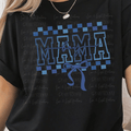Blue Checkered Boy Mama with Coquette Bow