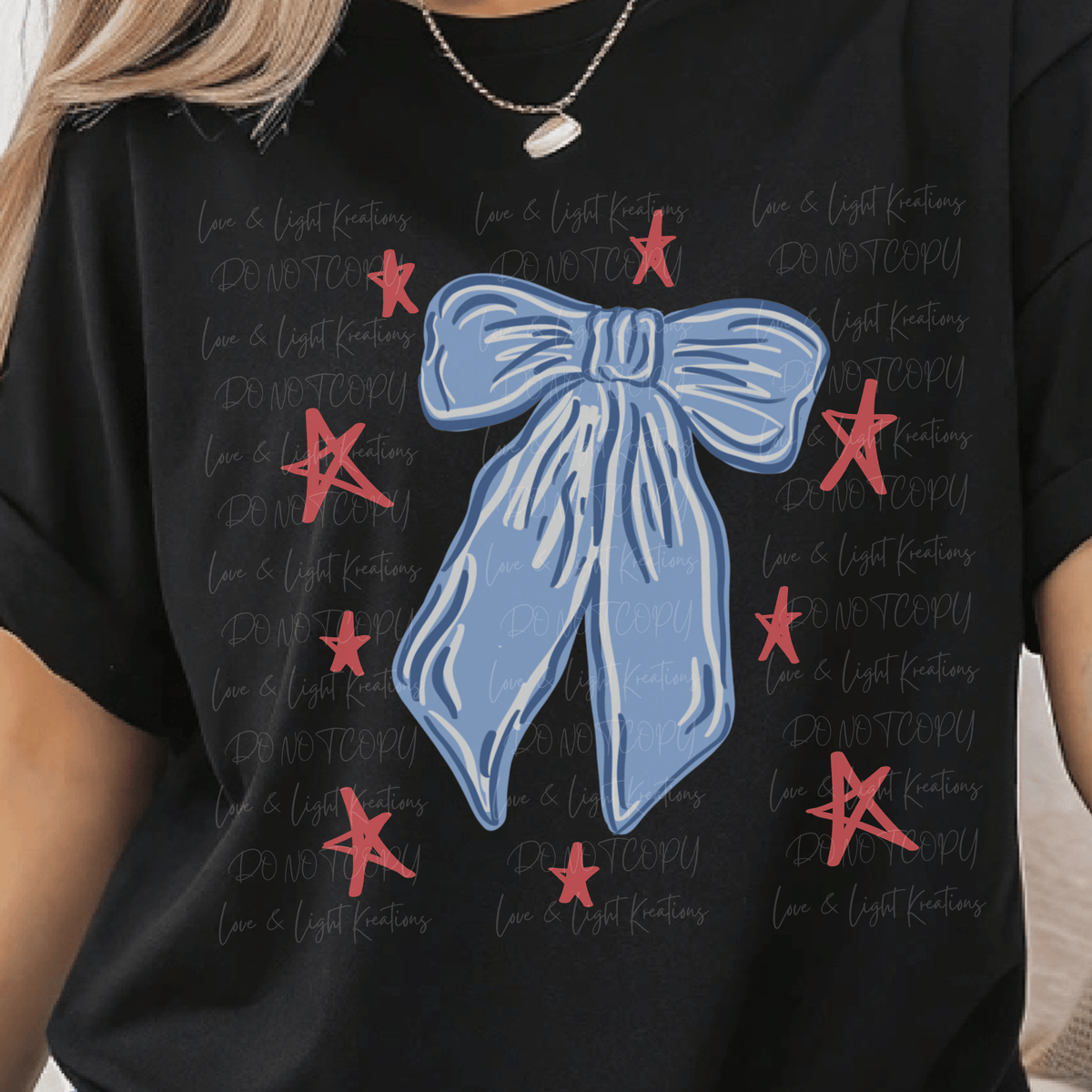 Blue Coquette Bow with Red Stars
