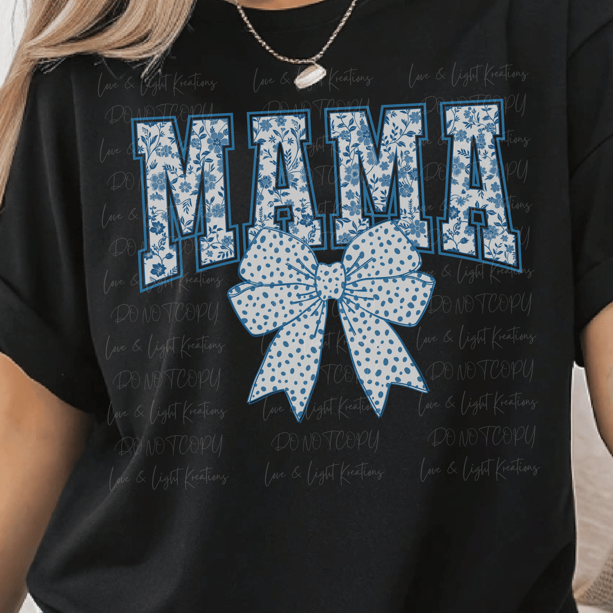 Blue Floral Mama with Blue Polka Dot Coquette Bow