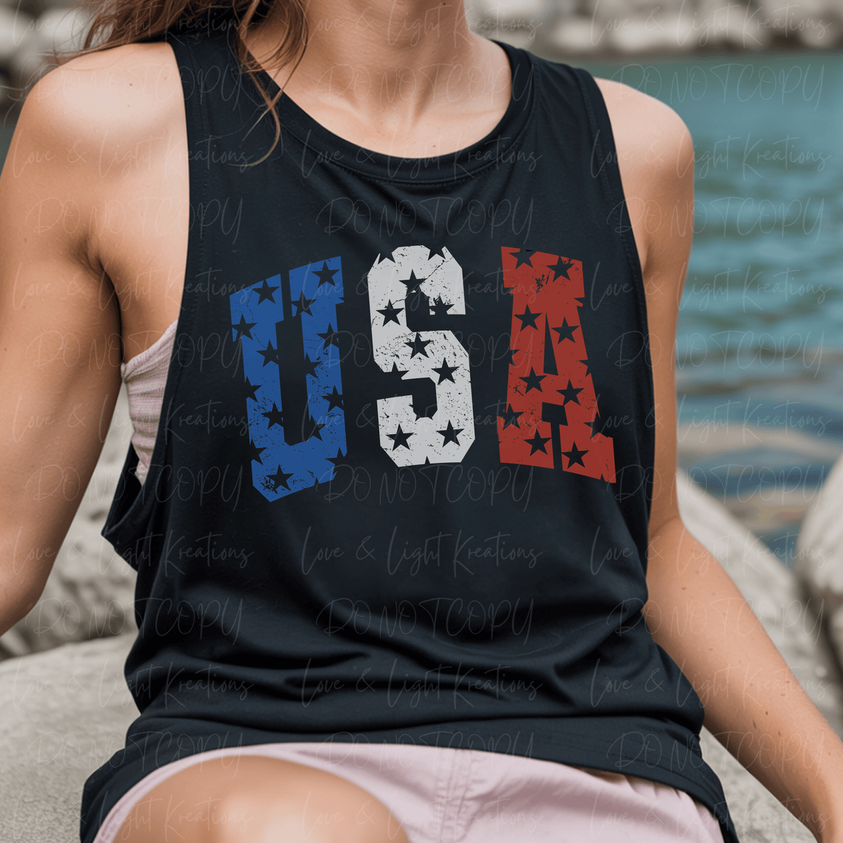 Blue, White and Red USA with Star Cut-outs