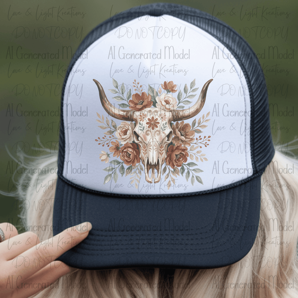 Boho Cow Skull with Neutrals Flowers