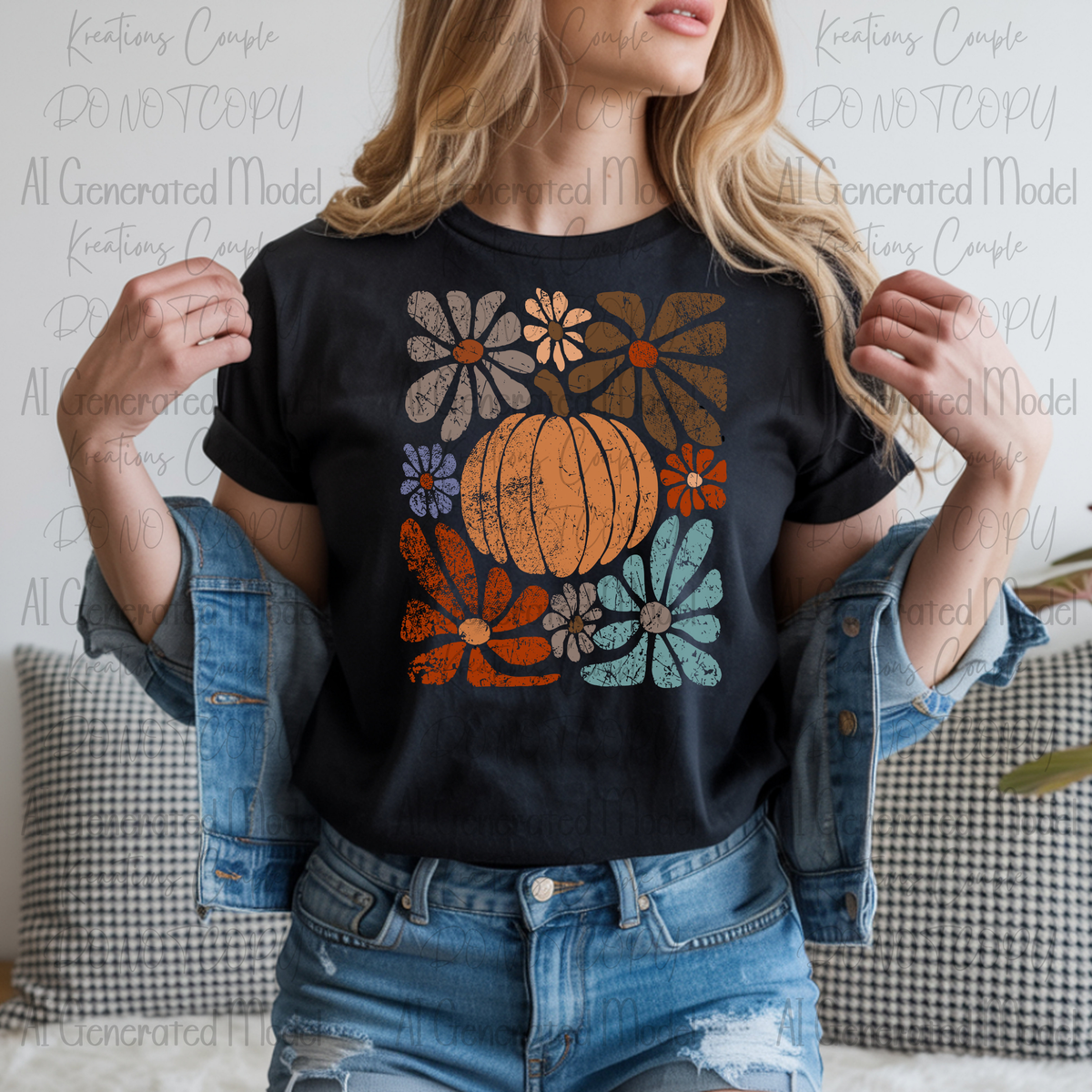 Boho Flower Pumpkin Distressed