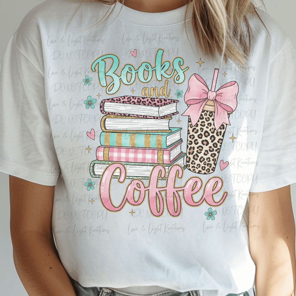 Books and Coffee with Stack of Books and Leopard Print Cup with Bow