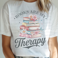Books are My Therapy with Stack of Books and Flowers