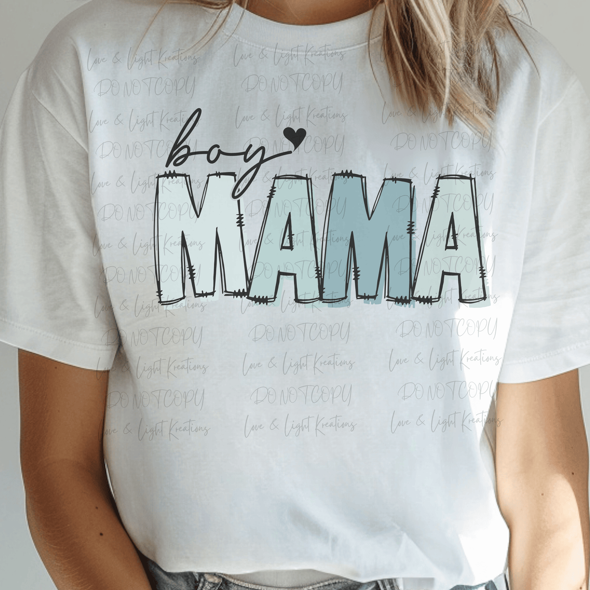 Boy Mama with Blue Doodle Letters