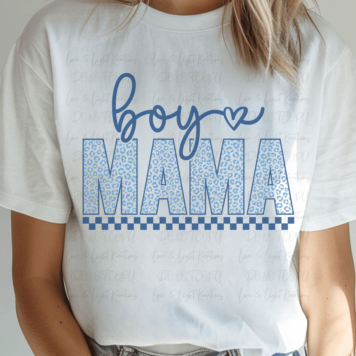 Boy Mama with Blue Leopard Print and Checkered