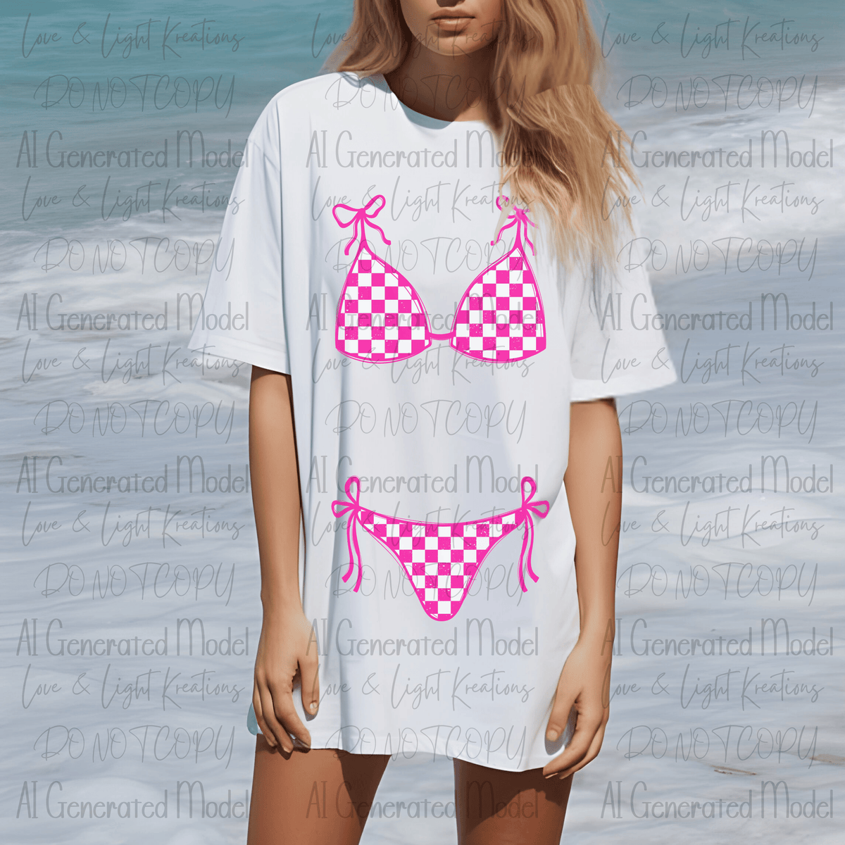 Bright Pink Checkered Swimsuit Top