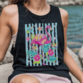 Bright Pink Flamingo with Florals and Blue Stripes
