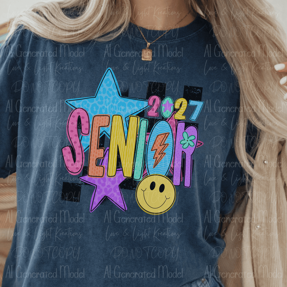Bright Retro Senior 2027 Checker Stars