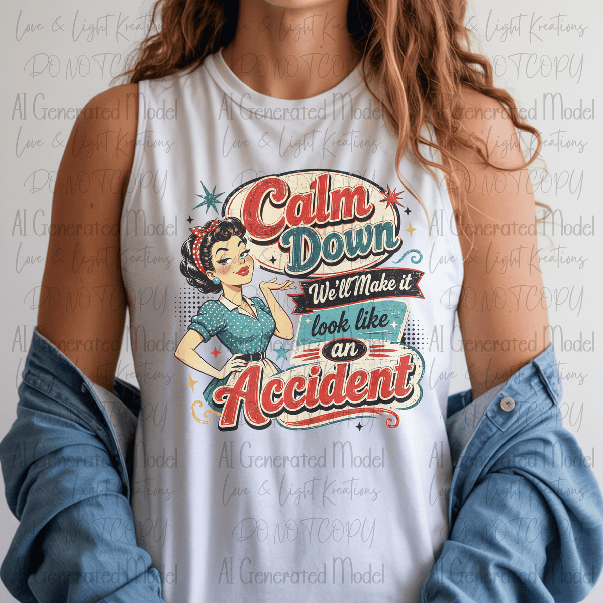 Calm Down We'll Make It Look Like and Accident Retro Girl and Stars