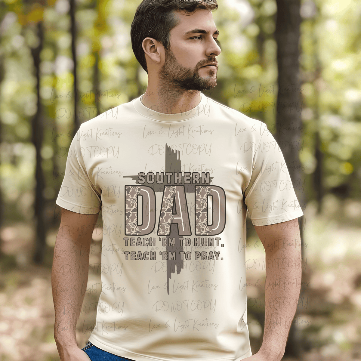 Camo Southern Dad Teach'em to Hunt, Teach'em to Pray with Cross