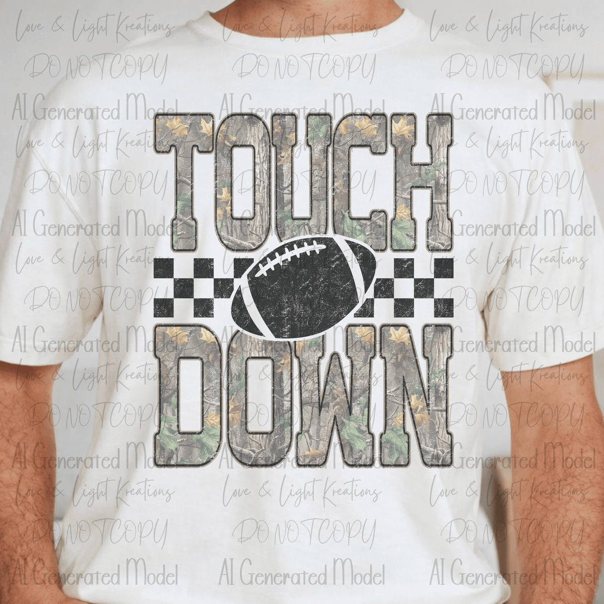 Camo Touch Down Football Checker Black Distressed