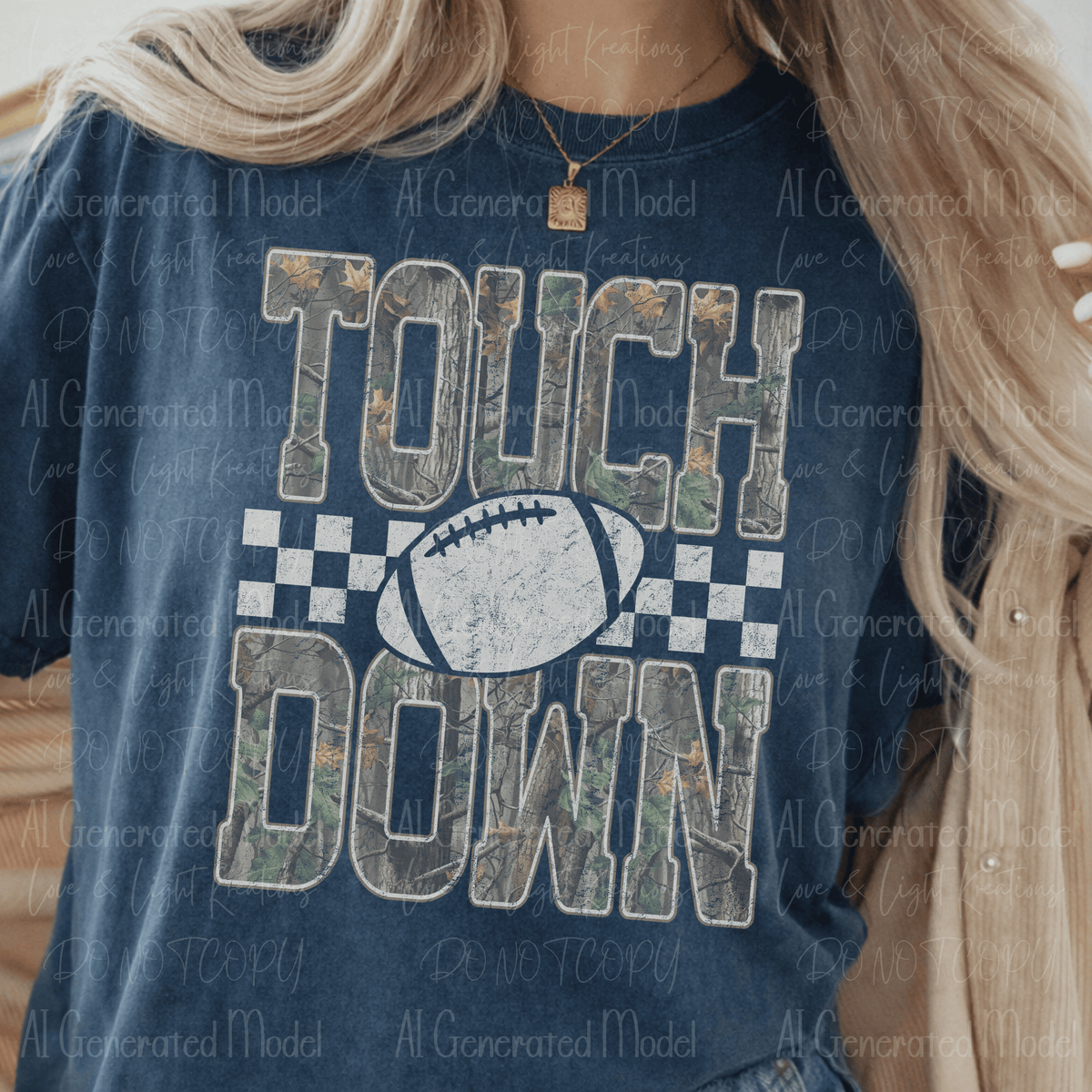 Camo Touch Down Football Checker White Distressed