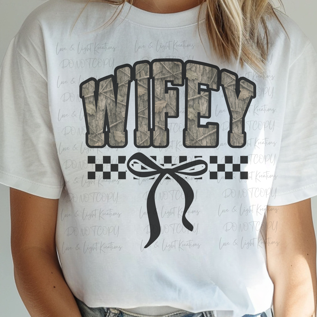 Camo Wifey with Checkered Coquette Bow