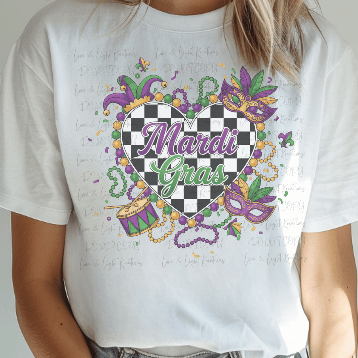 Checker Heart Mardi Gras Heart with Elements Surrounding