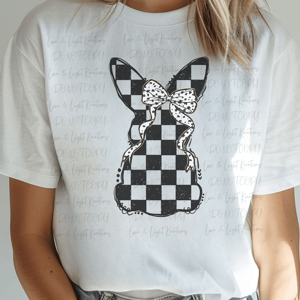 Checkered Easter Bunny with Polka Dot Coquette Bow