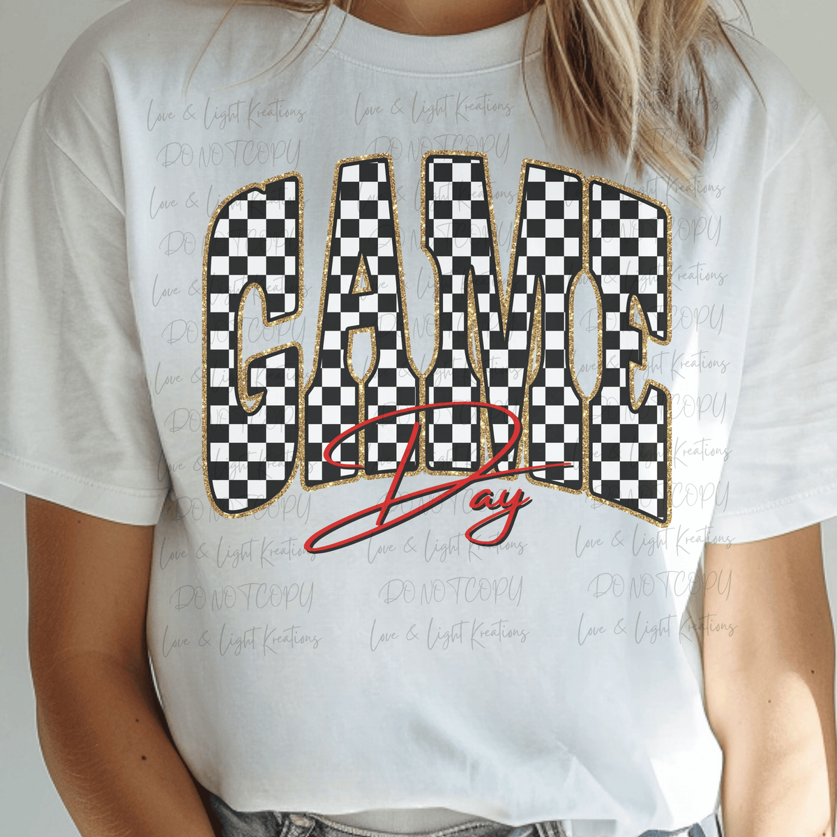 Checkered Game Day with Faux Glitter Outline