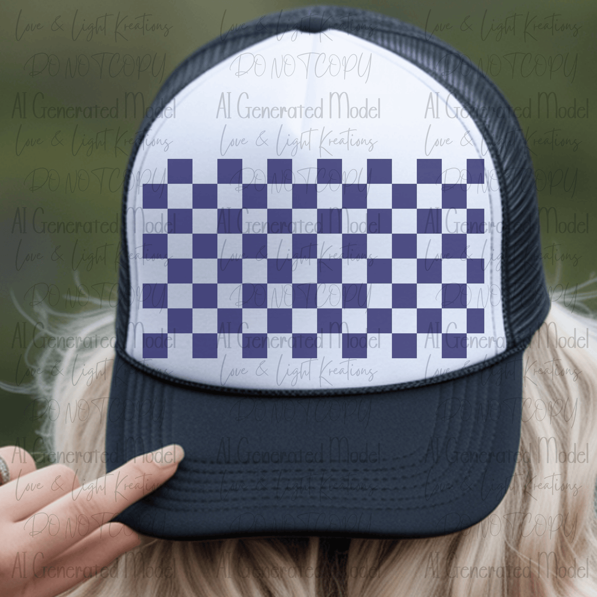 Checkered Hat Background - Navy