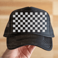 Checkered Hat Background - White