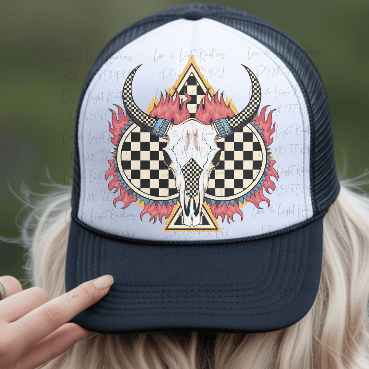 Checkered Spade with Skull Cow Head