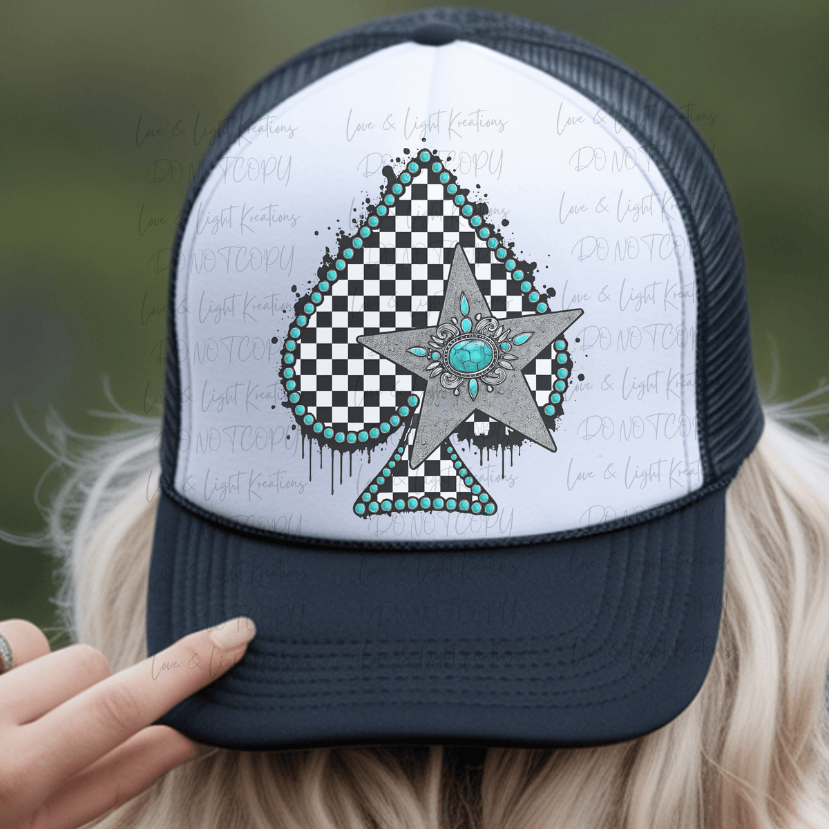 Checkered Spade with Turquoise Pearls